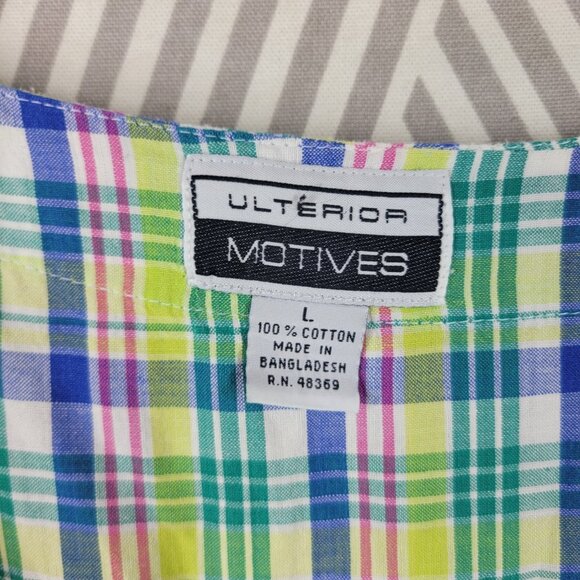 Vintage Pastel Plaid Dress Size Large flare Pleated Button Front Blue Yellow - Picture 6 of 6